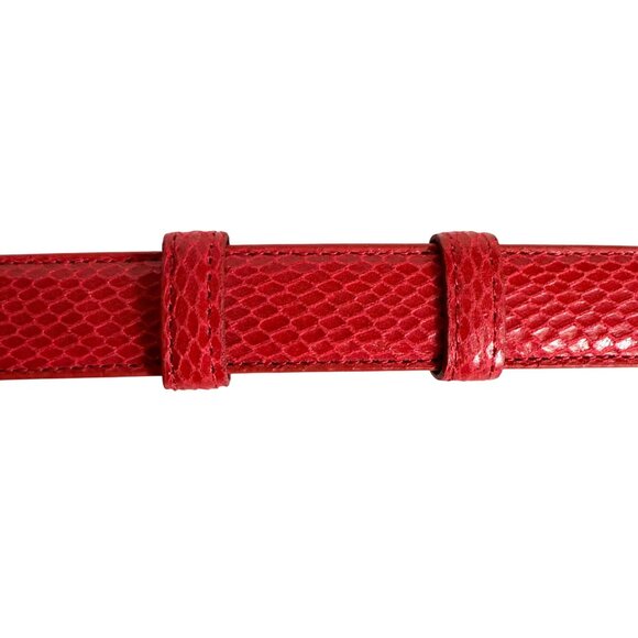 Chicos Red Snakeskin Embossed Belt Size M/L Y2K Silver Tone Fisherman Hook Loop - Picture 10 of 14